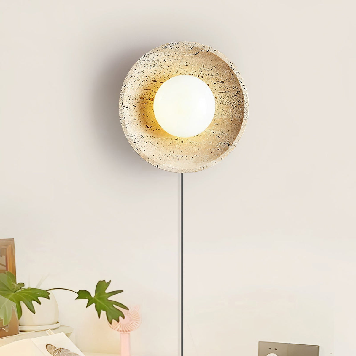 Cocarila Ring Shade Travertine Wall Light - Neutralighting
