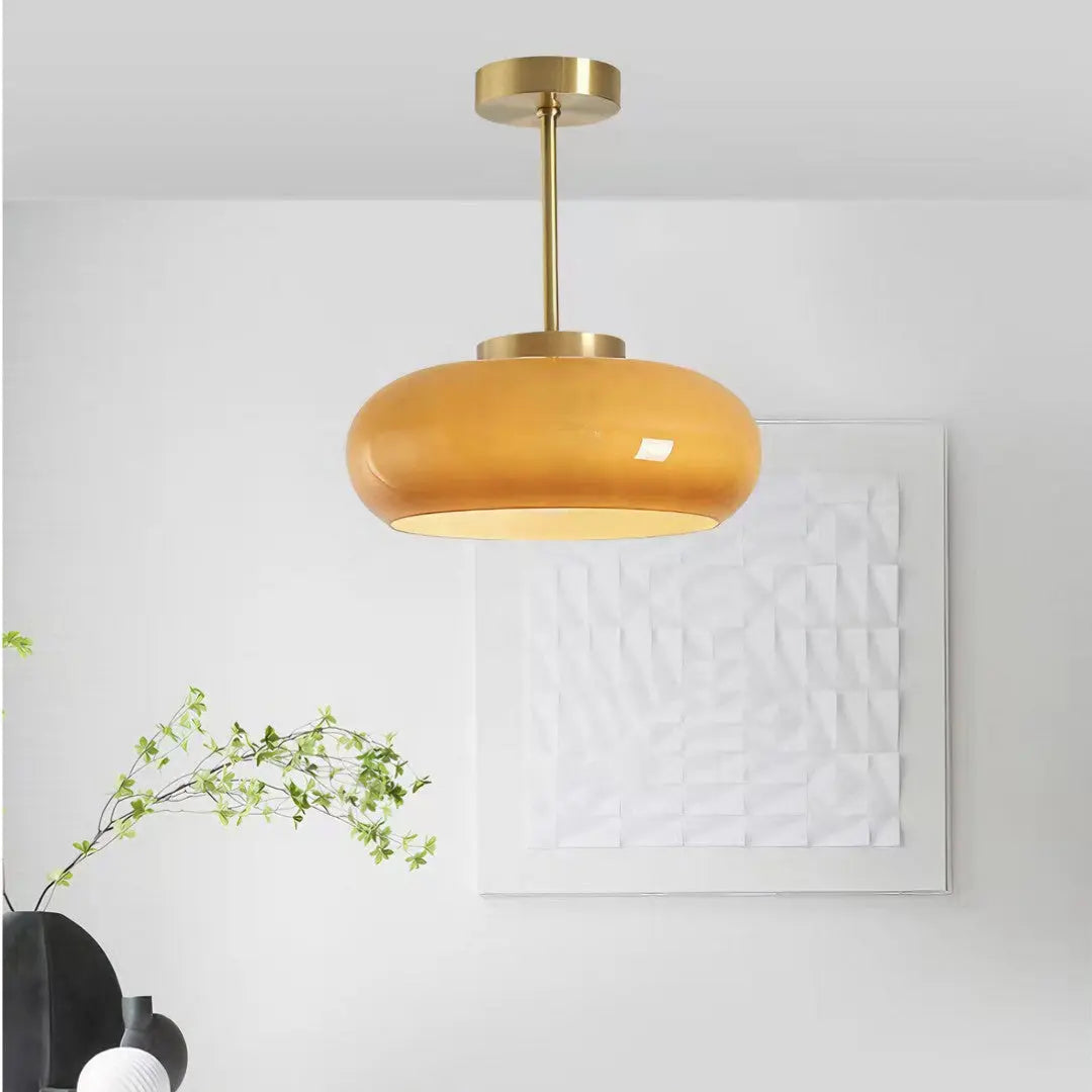 Plafonnier Rond En Verre Et Métal - Maison Lumina