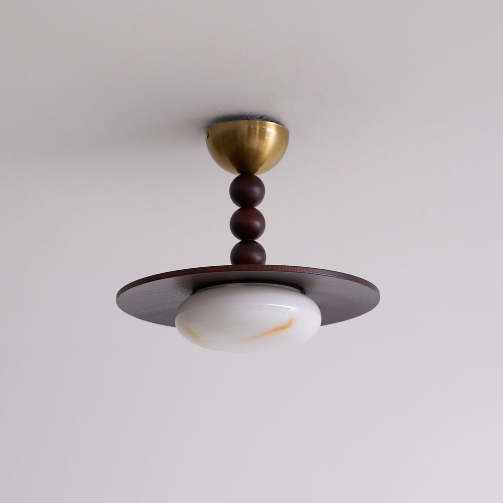 Yeste Plafonnier couleur noyer et imitation albâtre blanche - Neutralighting