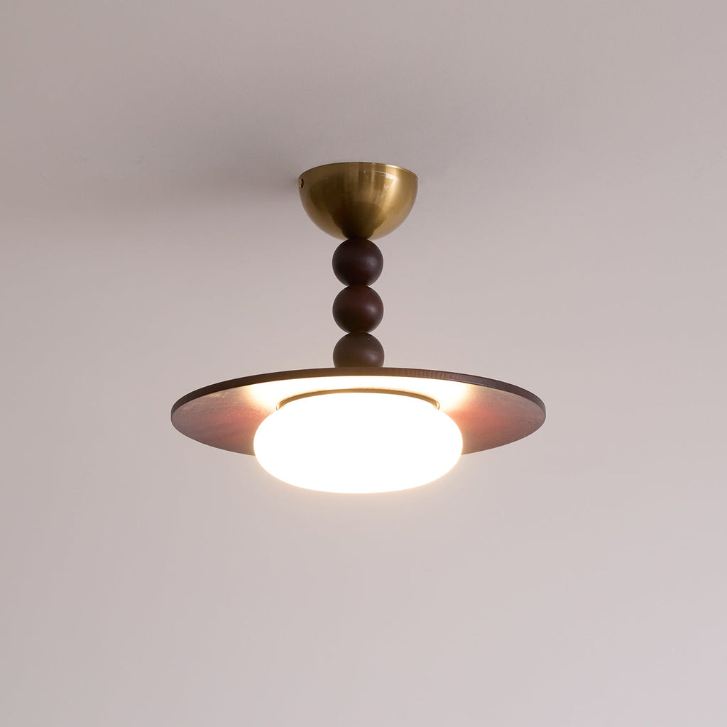 Yeste Plafonnier couleur noyer et imitation albâtre blanche - Neutralighting