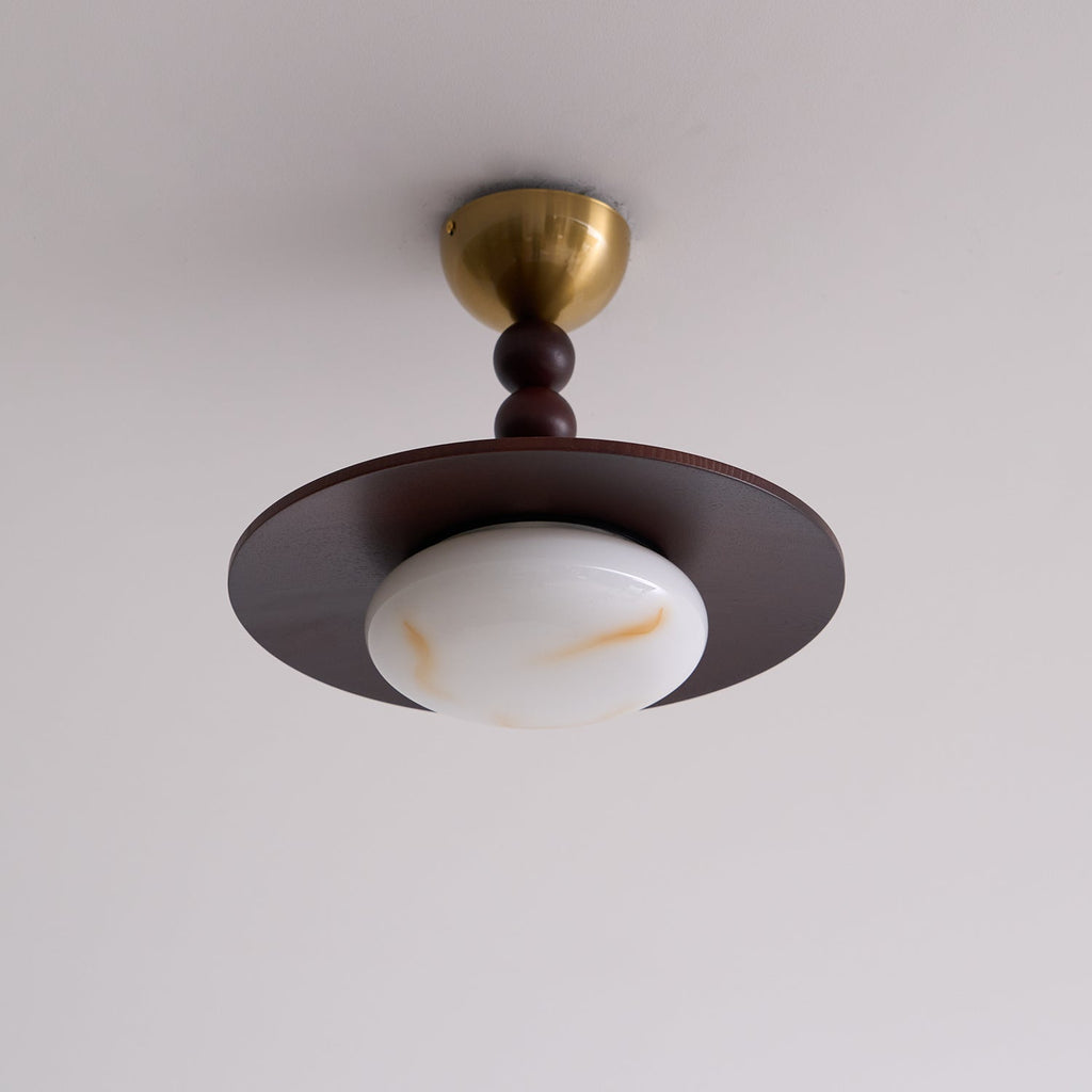 Yeste Plafonnier couleur noyer et imitation albâtre blanche - Neutralighting