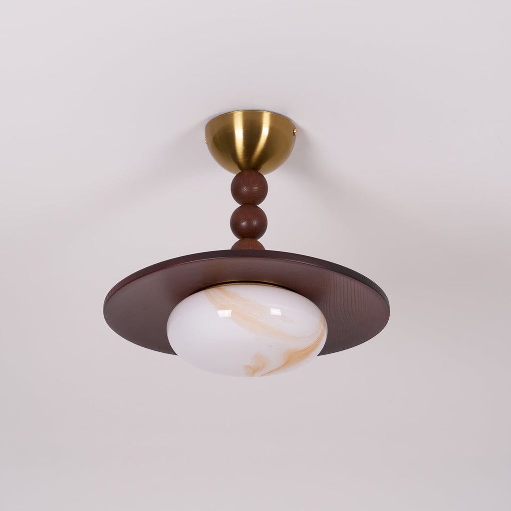 Yeste Plafonnier couleur noyer et imitation albâtre blanche - Neutralighting