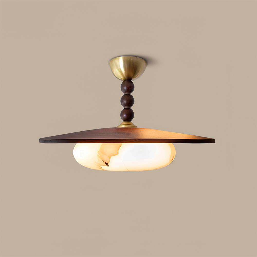 Yeste Plafonnier couleur noyer et imitation albâtre blanche - Neutralighting