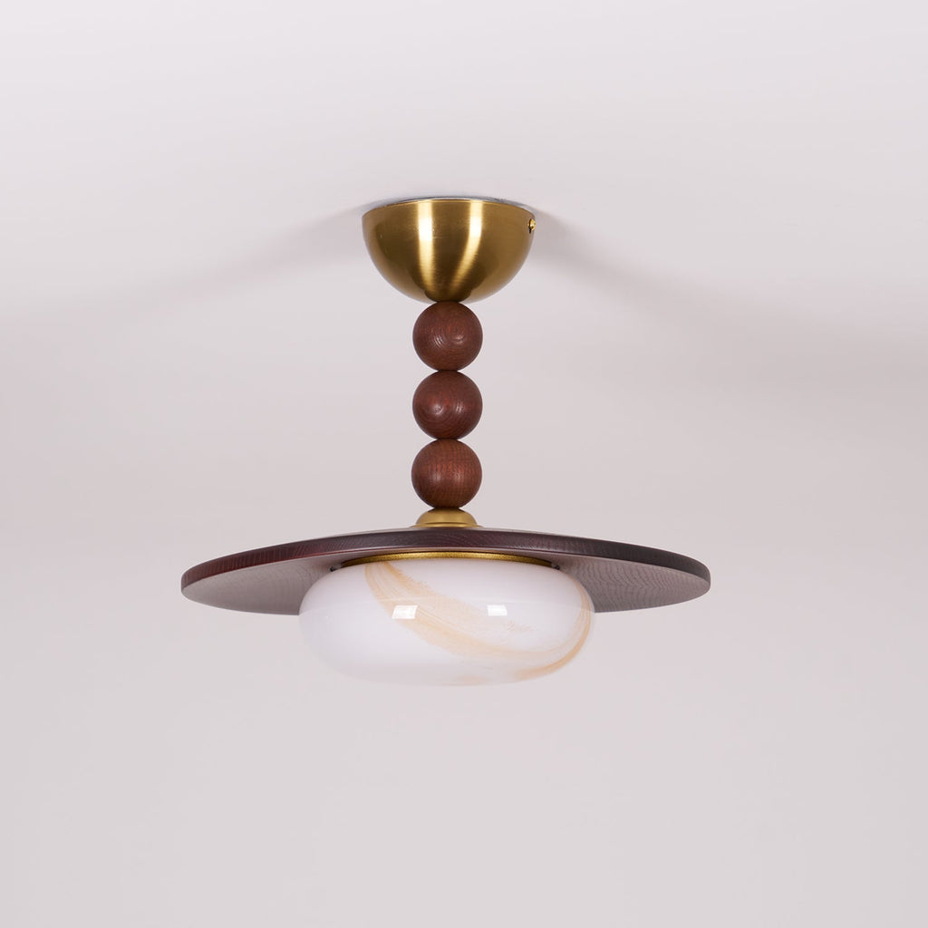 Yeste Plafonnier couleur noyer et imitation albâtre blanche - Neutralighting