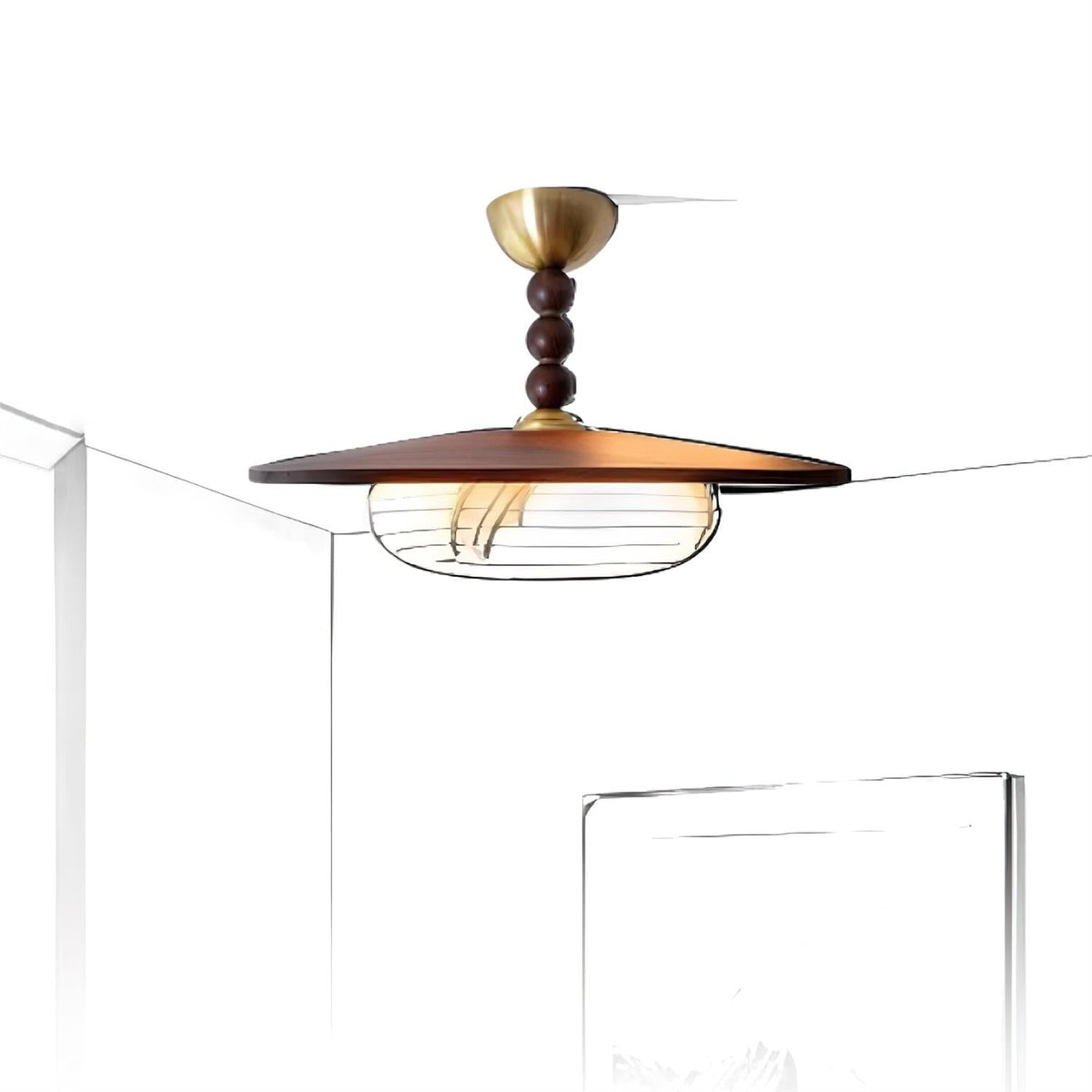 Yeste Plafonnier couleur noyer et imitation albâtre blanche - Neutralighting