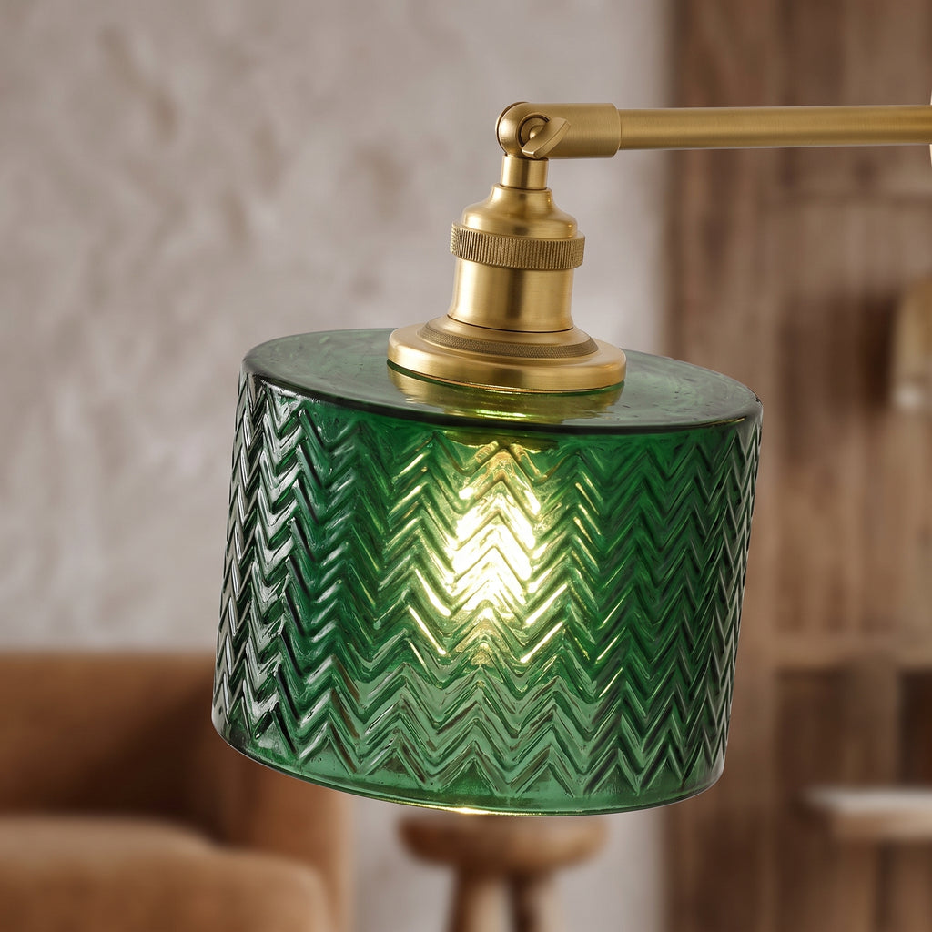Applique murale design à LED dorée et abat-jour en verre rétro