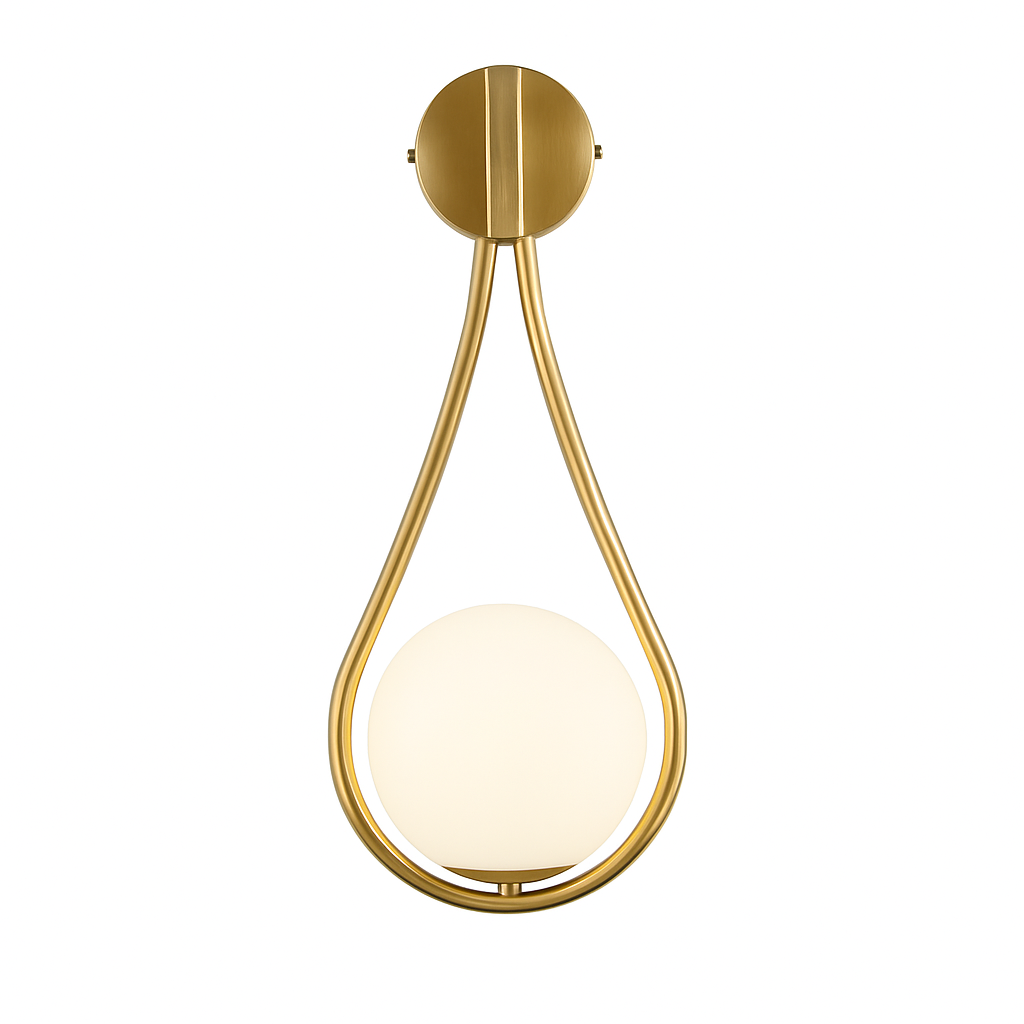 Applique murale design à LED dorée avec boule en verre blanc Shadow