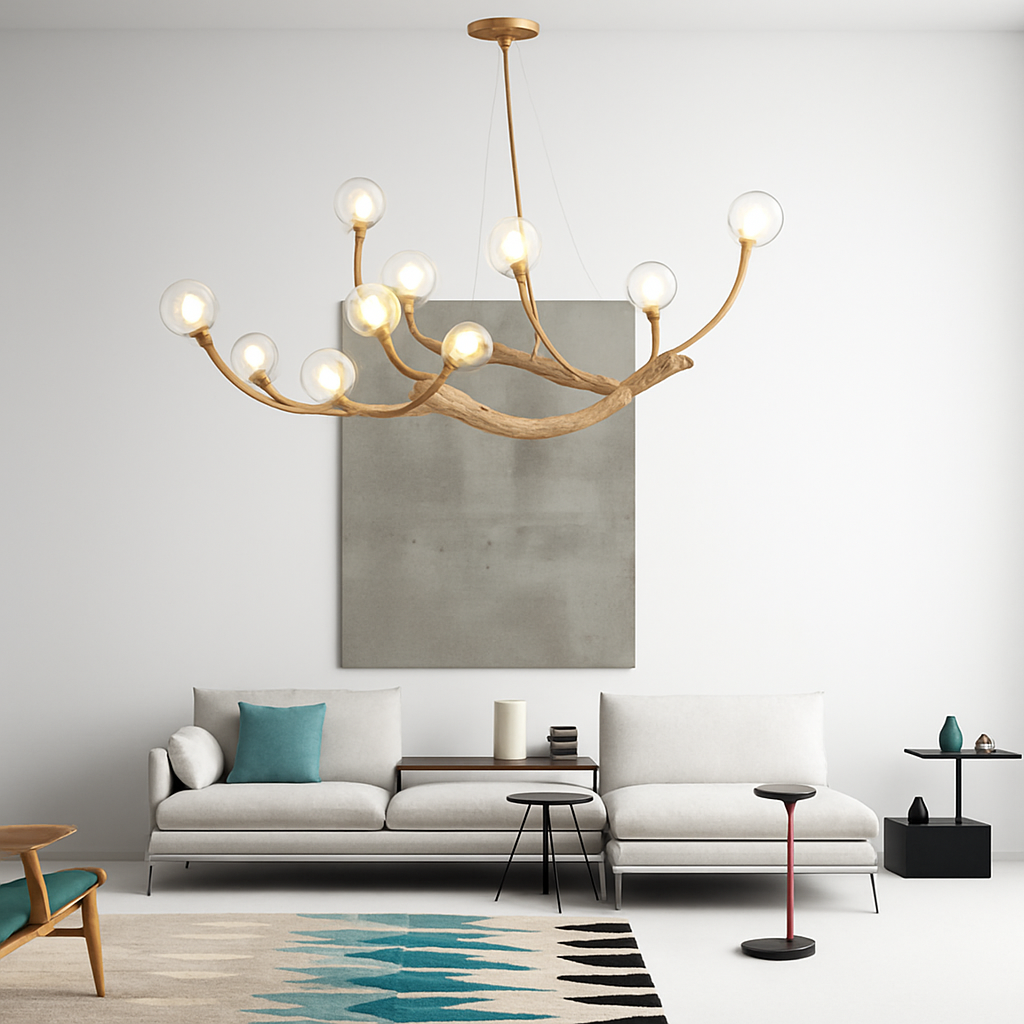 Lustre design moderne en forme de branches d'arbres avec plusieurs lampes LED