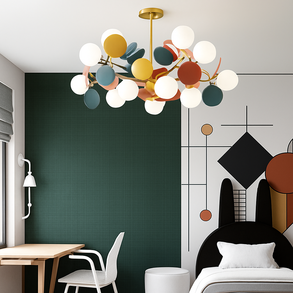 Lustre moderne avec lampes rondes colorées Kebya