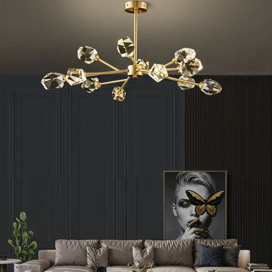 Lustre moderne doré à cristaux