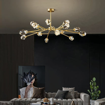 Lustre moderne doré à cristaux