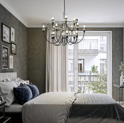Lustre chandelier moderne noir et chrome